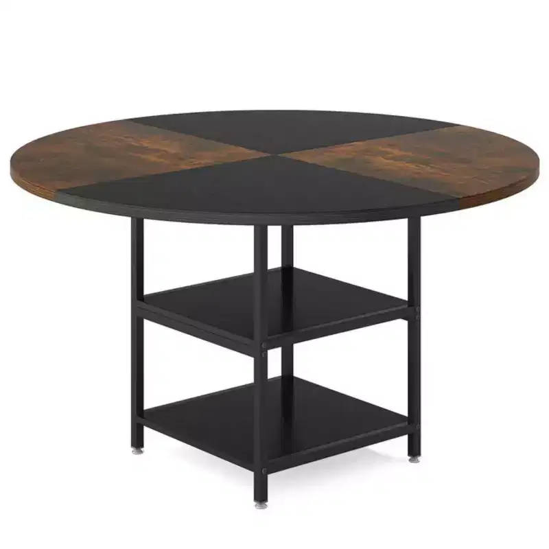 GDFStudio Hawthorne 47-Inch Round Dining Table with Built-In Storage Shelf