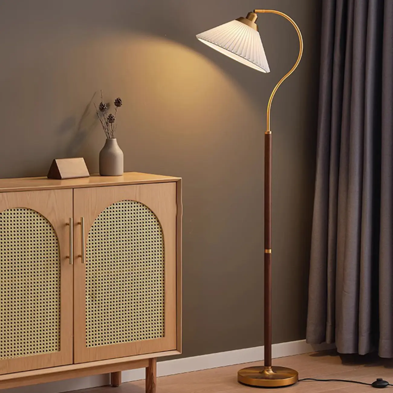Modern Floor Lamp with Pleated Shade for Living Room