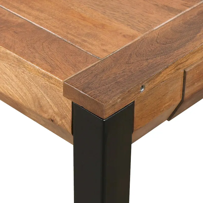 Extendable Rectangular Dining Table with Mango Wood Top and Black Iron Legs