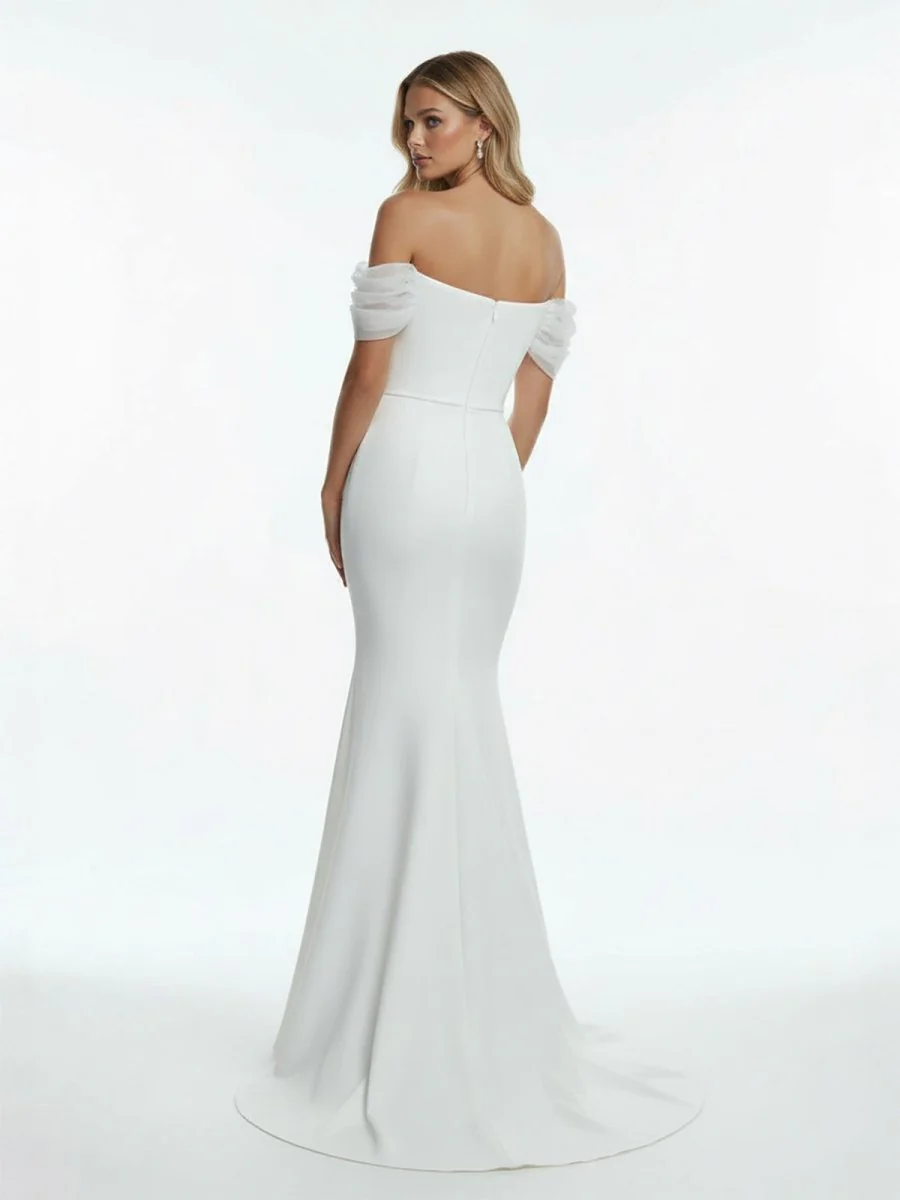 Elegant Mermaid Sweetheart Sexy Off-the-Shoulder Wrap-Around Satin Wedding Dress