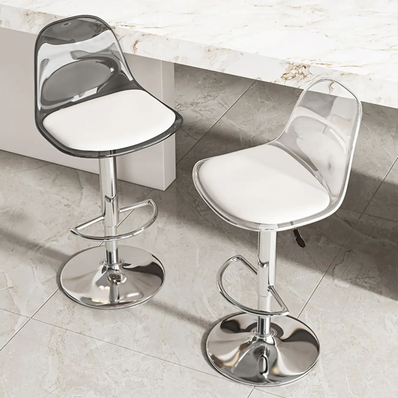 Transparent Acrylic Cushioned Swivel Adjustable Bar Stool