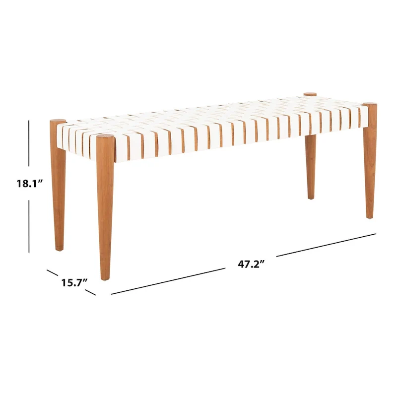 Manervia Wood & Leather Bench - 47Wx16Dx18H