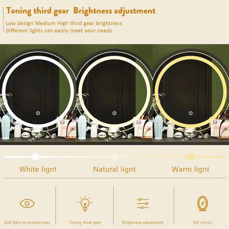 Makeup Vanity Dressing Table, Vanity Mirror with Lights and Table Set - 52H