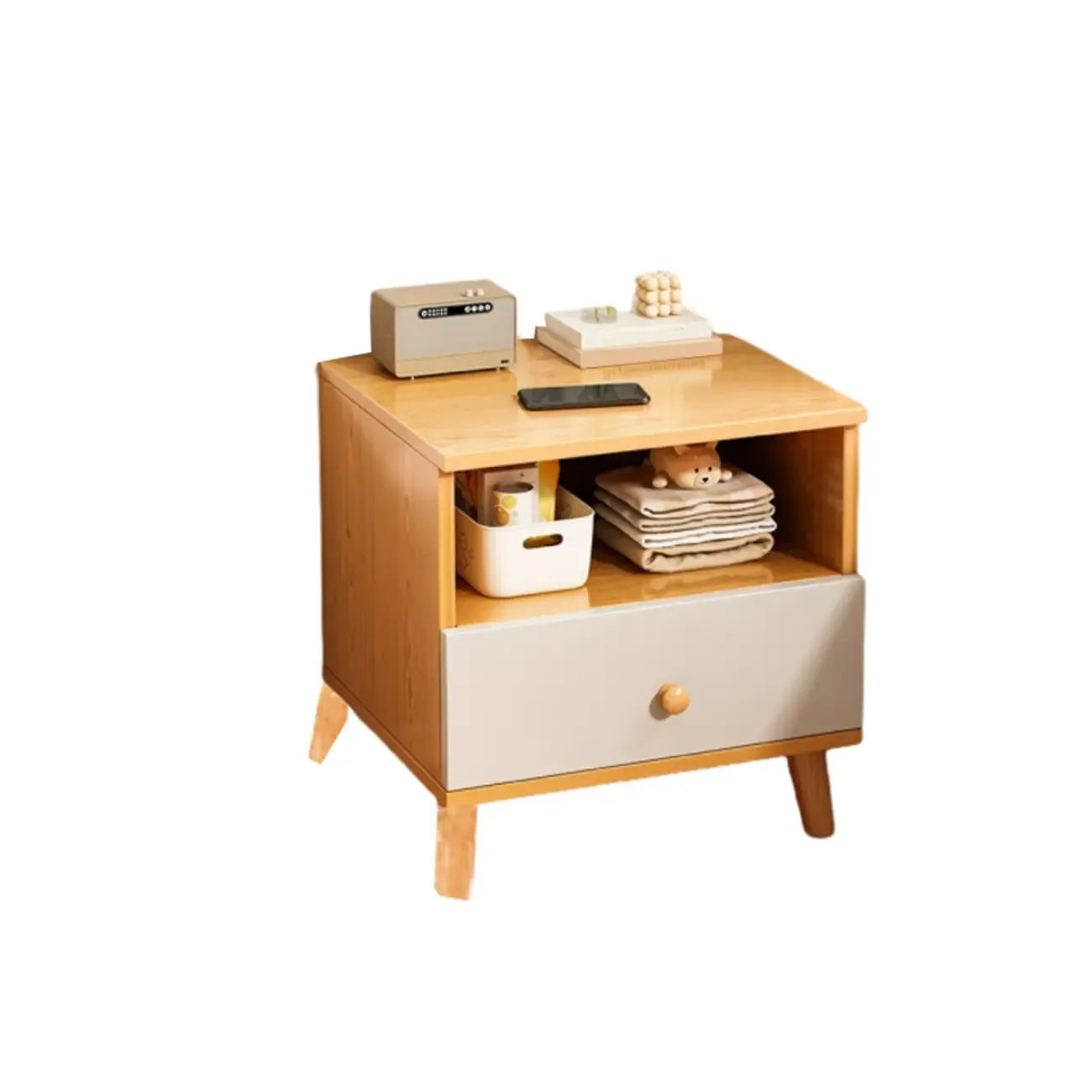 Modern Wooden Bedside Table with Dual Drawers