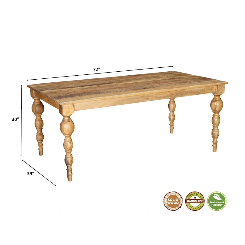 Ava 72 Carved Solid Wood Dining Table - 72 W