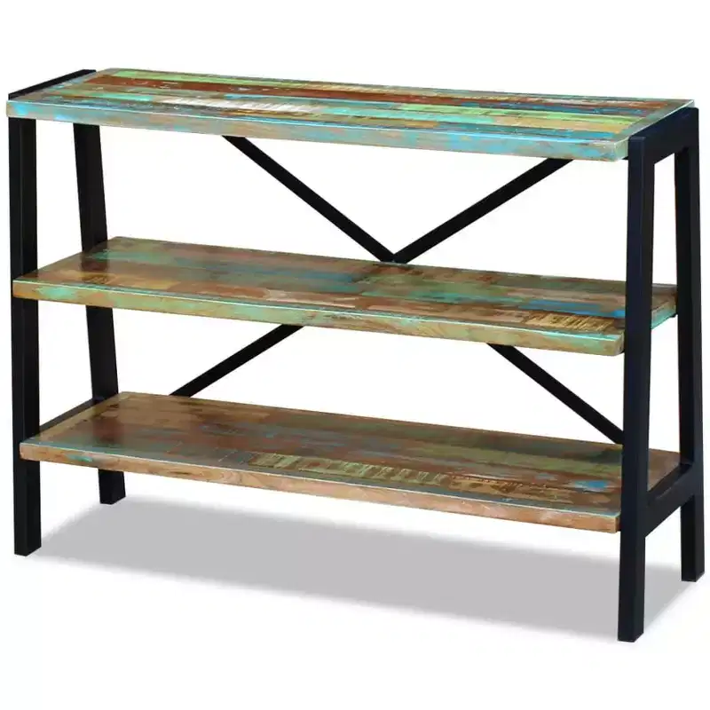 vidaXL Solid Reclaimed Wood Sideboard with Steel Frame - Handmade Vintage-Style Side Table with Three Shelves for Home Decor, Multicolor Side Cabinet