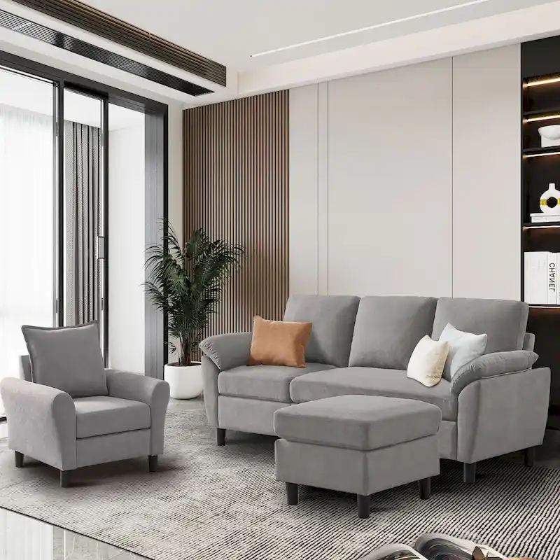 3-Piece Living Room Sectional Sofa Set with Chair and Ottoman