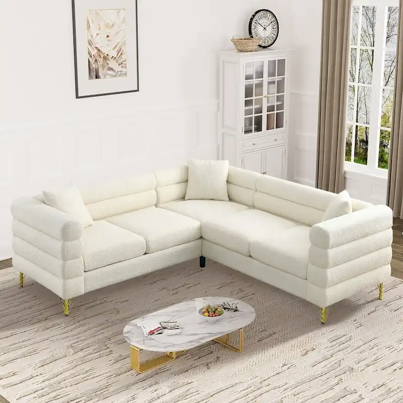 Teddy Fabric Modern Sectional Sofa L-Shape/2/3/4 Seater
