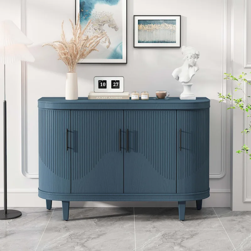 Champagne/Blue Storage Cabinet with Adjustable Shelves, 47.2
