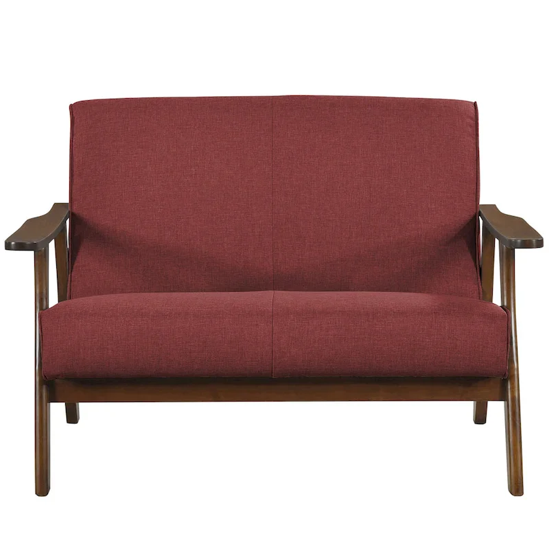 Mid-Century Modern Loveseat 2-Seater Sofa with Wooden Arms - Light Gray Linen Upholstery 46.69