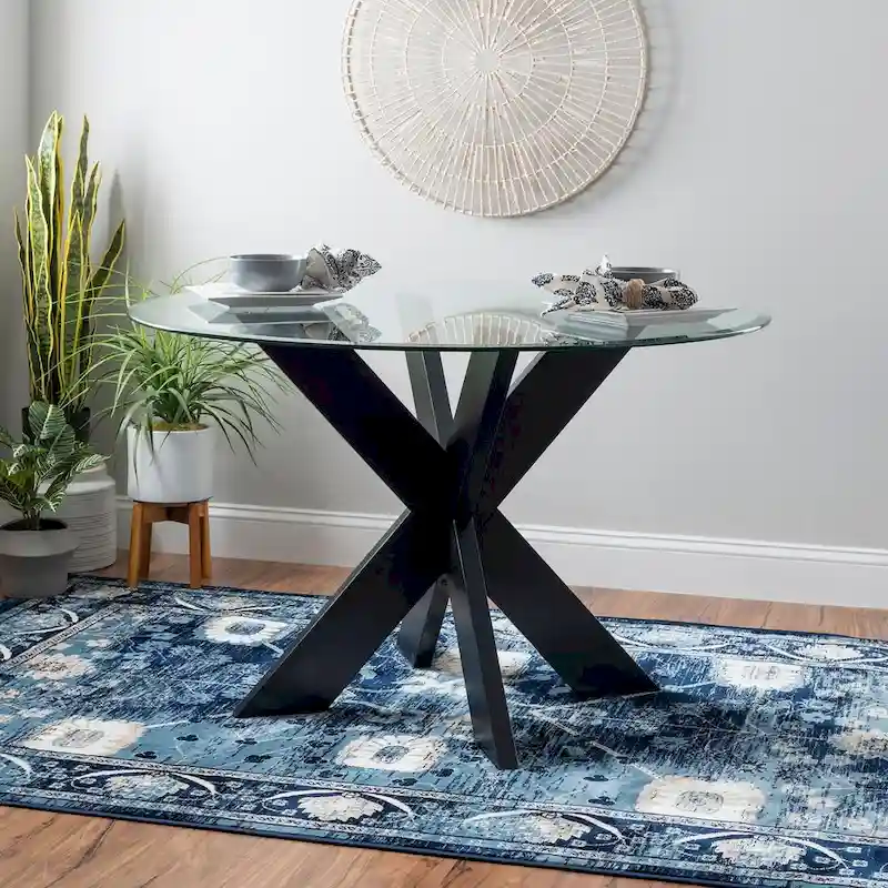 Allard X-base Round Glass Dining Table (Table Only)
