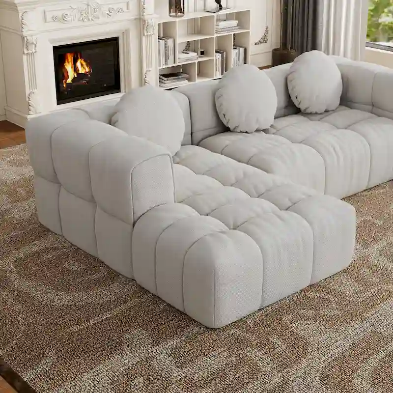 103 L-Shaped Chenille Sectional Sofa with Left Recliner & Pillows