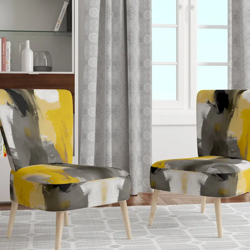 Designart Mustard Yellow And Vivid Gray II Upholstered Abstract Accent Chair and Modern & Contemporary Arm Chair