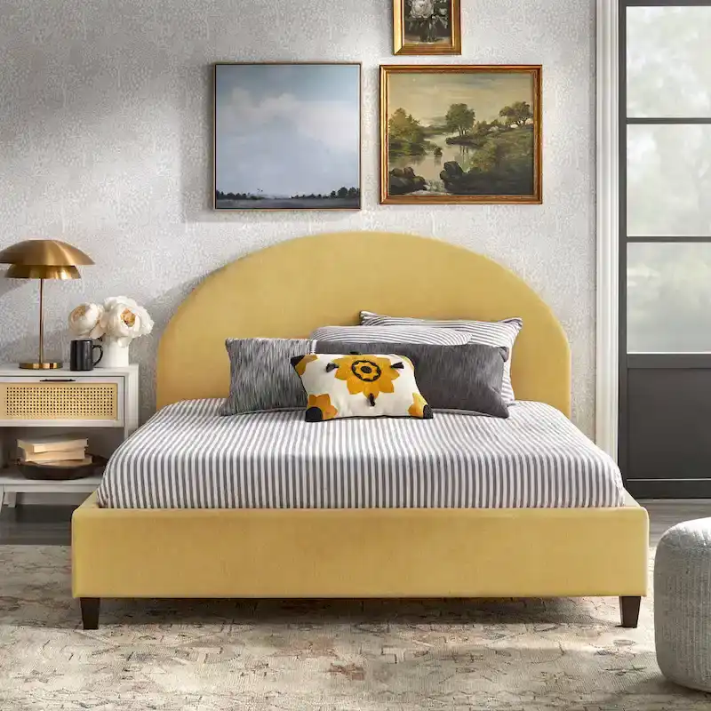 angelo:HOME Ava Mid-Century Upholstered Queen Platfom Bed