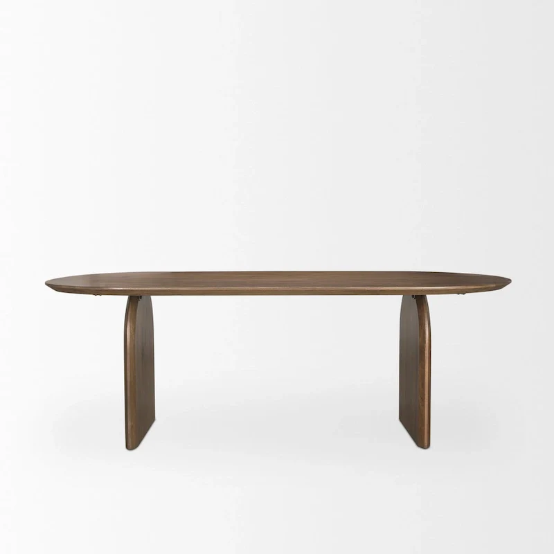 Dark Brown Solid Mango Wood Oval Dining Table with Arched Legs – 6-Seater