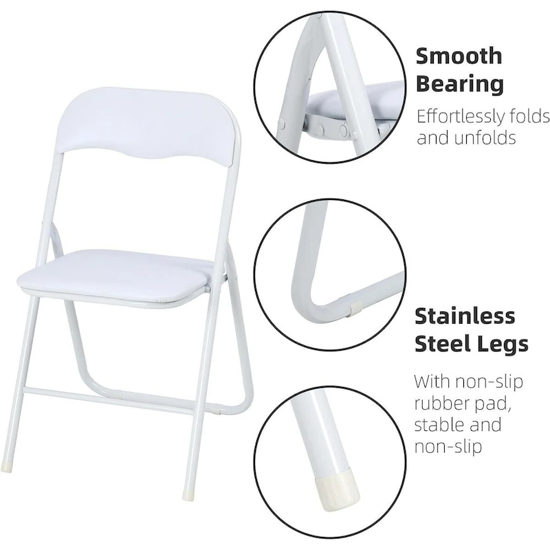 4 Folding Chairs with Cushion, with Non-Slip Feet Pads