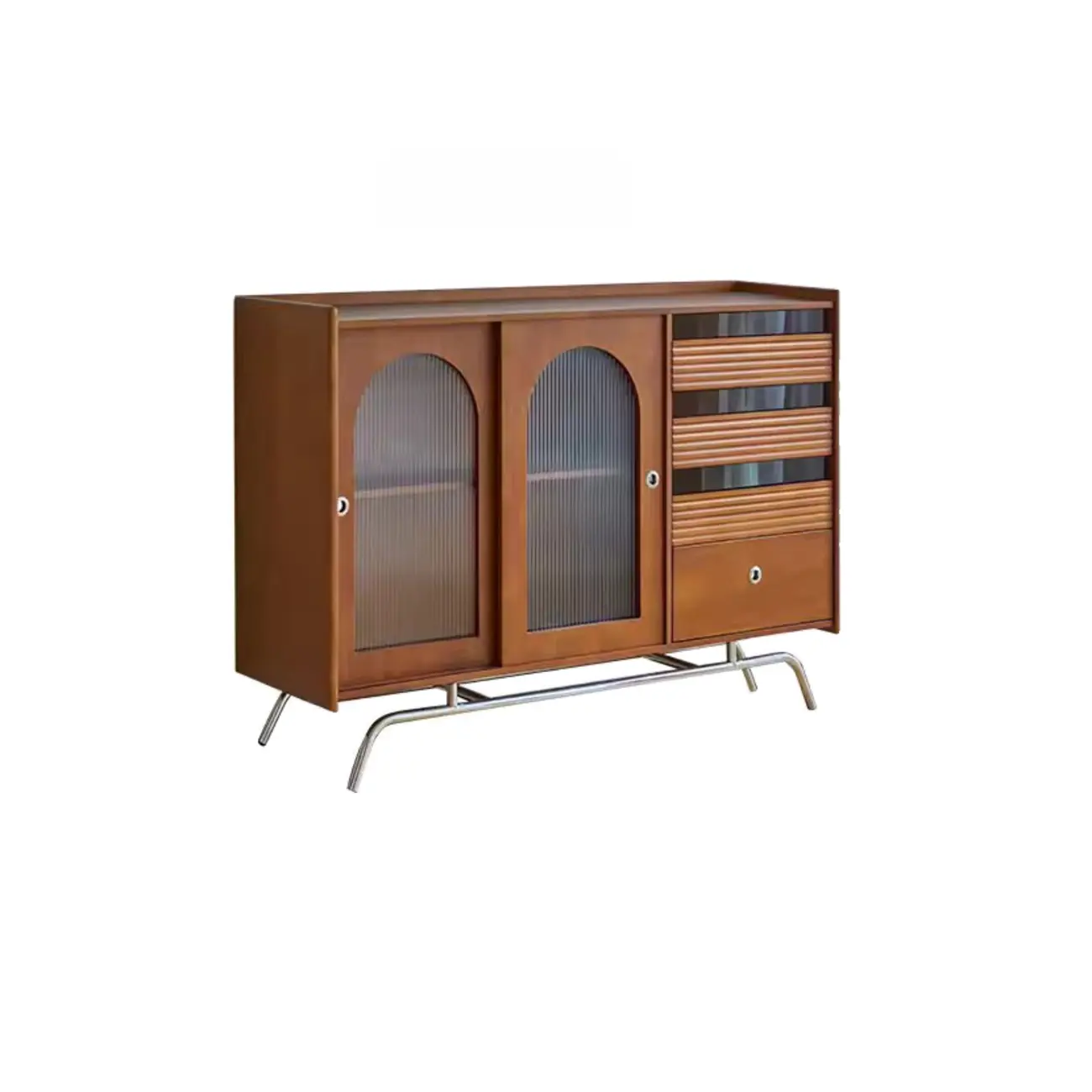 Scandinavian Brown Wooden Buffet Table with Storage