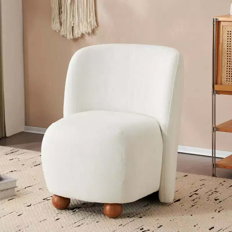 Okak Accent Chairs for Bedroom, Modern Low Back Accent Chair, Upholstered Armless Living Room Chairs, Round Pine Wood Feet