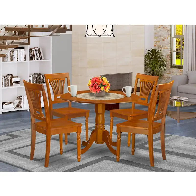 East West Furniture 5 Piece Dining Set Includes a Round Dining Room Table and 4 Kitchen Chairs, Saddle Brown (Seat Options)