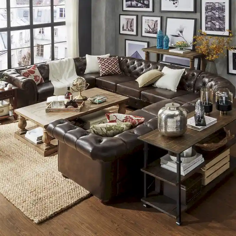 Tufted U-Shaped Sectional Sofa 10-Seater with Scroll Arms