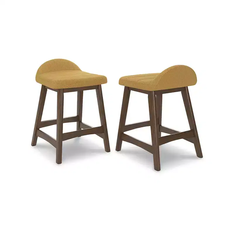 Signature Design by Ashley Lyncott Counter Height Upholstered Barstool with Foam Cushion, Set of 2, Mustard