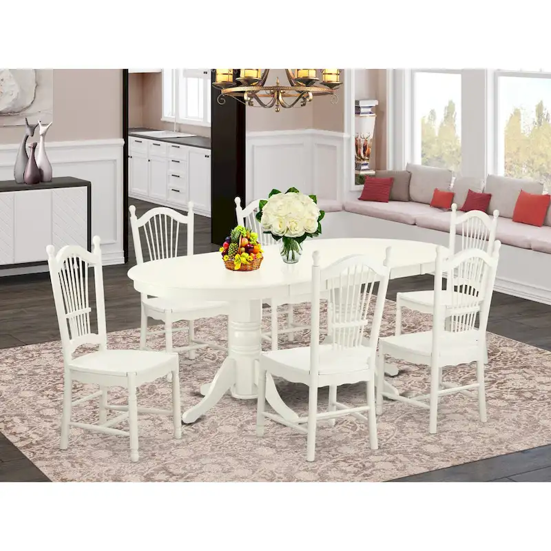 East West Furniture Dining Set- an Oval Dining Table and Wood Seat Chairs, Linen White(Pieces Options)