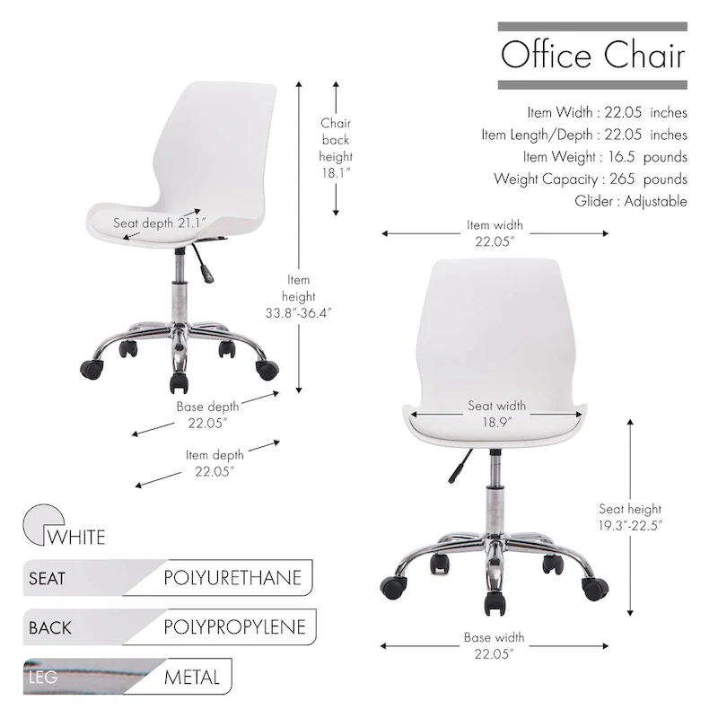 Adjustable Height Office Desk Chair with Wheels