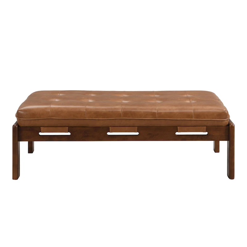 Christopher Knight Home - 48.4 Rectangle Tufted Upholstered Cocktail, Leather Ottoman Coffee Table with Rubber Wood Frame