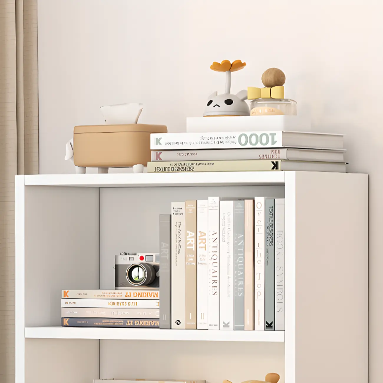 Simple Wooden White 3-Tier Bookcase with Drawers