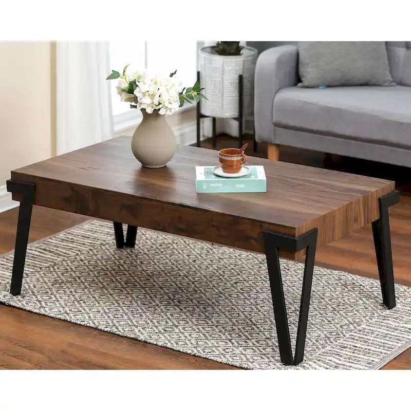 Industrial Coffee Table with Black Hairpin Legs – Grey Oak / Walnut, Modern Style