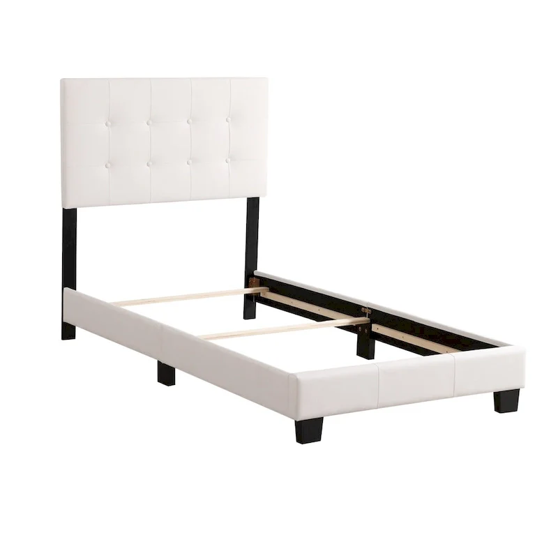 Faux Leather Button Tufted Twin Panel Bed - 77 - White