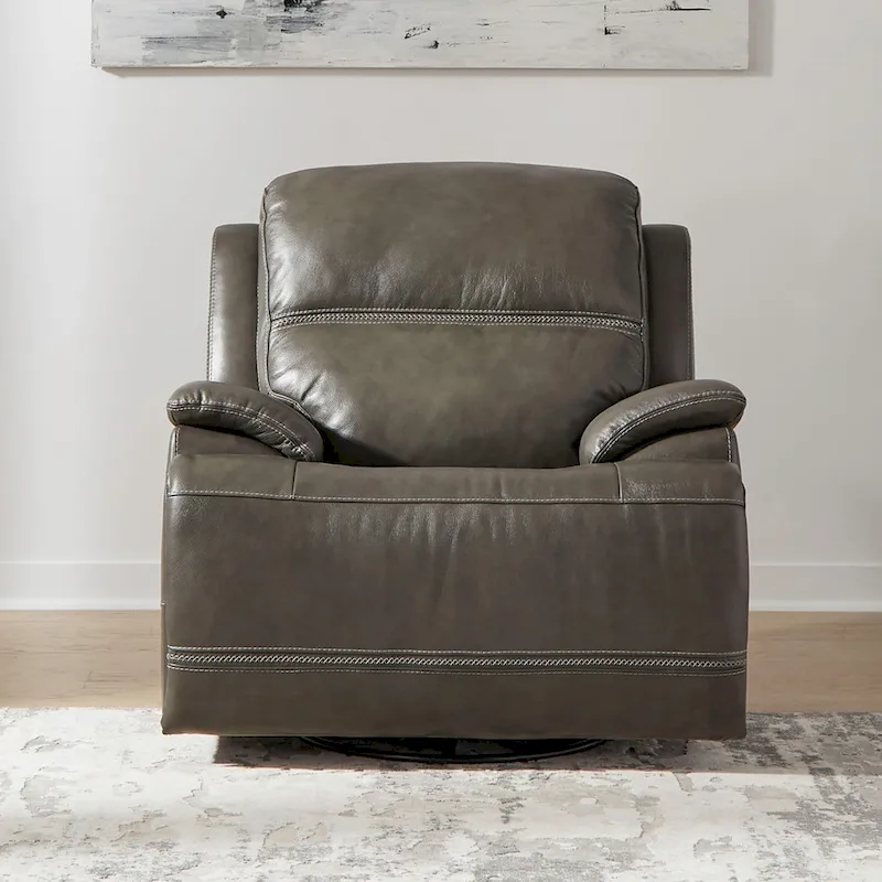 Bentley Leather Power Recliner - Graphite Grey Upholstered Arm Chair