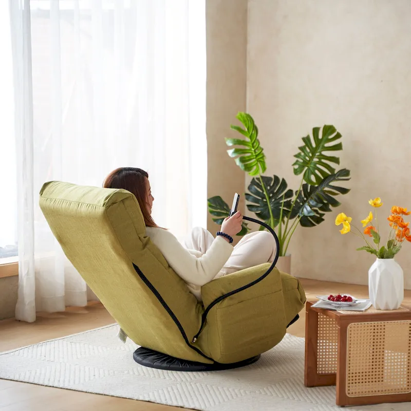 Upholstered 360 Swivel Manual Leisure Recliner with Mobile Phone Holder, Adjustable Headrest and Backrest