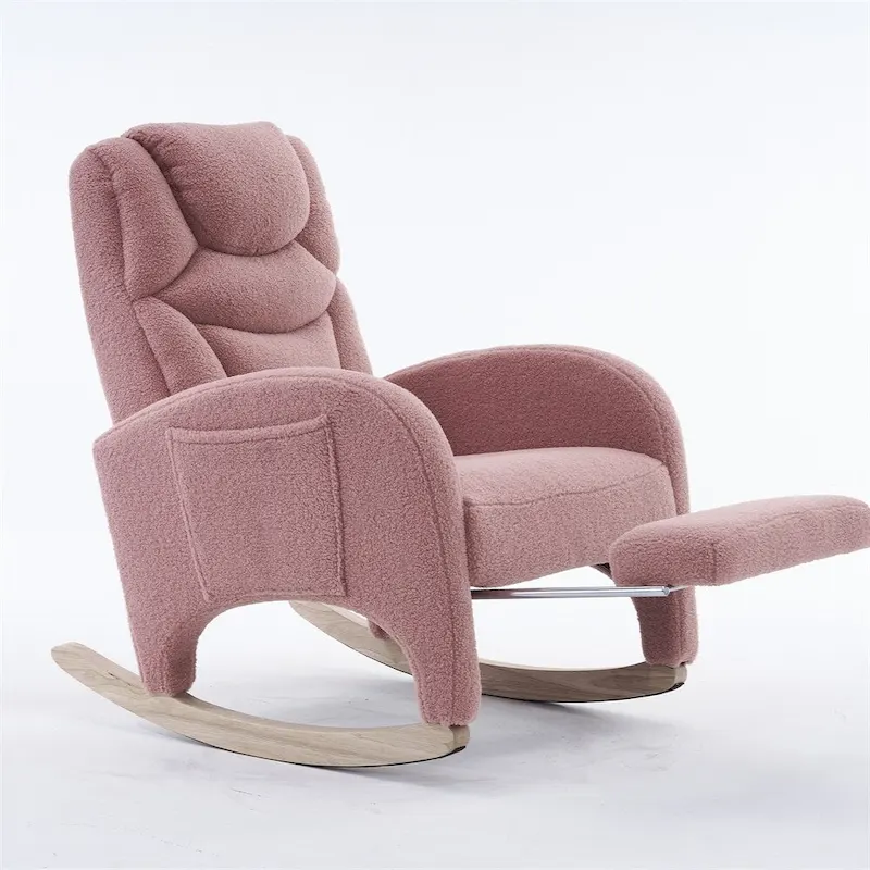 Ergonomic Fabric Nursery Rocking Chair With Adjustable Footrest