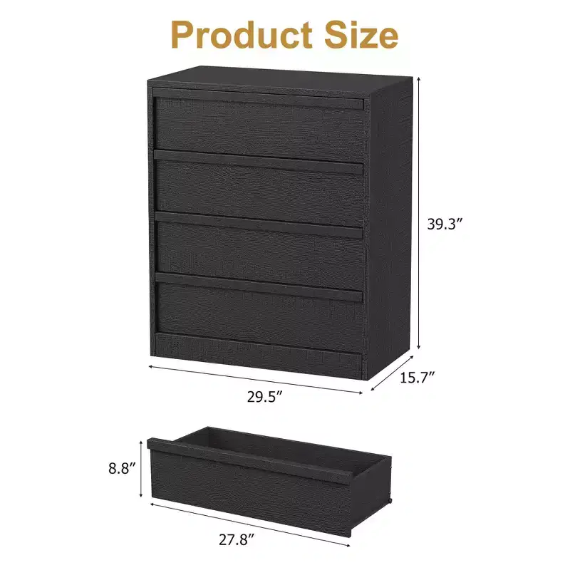 4-Drawer Nightstand for Bedroom, 39 Tall Small End Side Table w/ Anti-Tip Safety, Modern Large Storage Organizer Dresser for Living Room