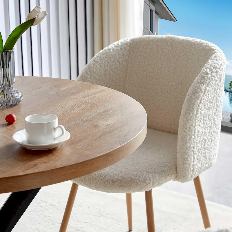 Round Dining Table Set with Sherpa Arm Chairs, Space Saving
