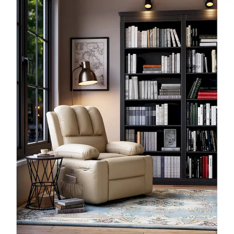 Grey / Beige Oversized Swivel Rocking Recliner with Heat & Massage – Modern Style, 1 Person Use