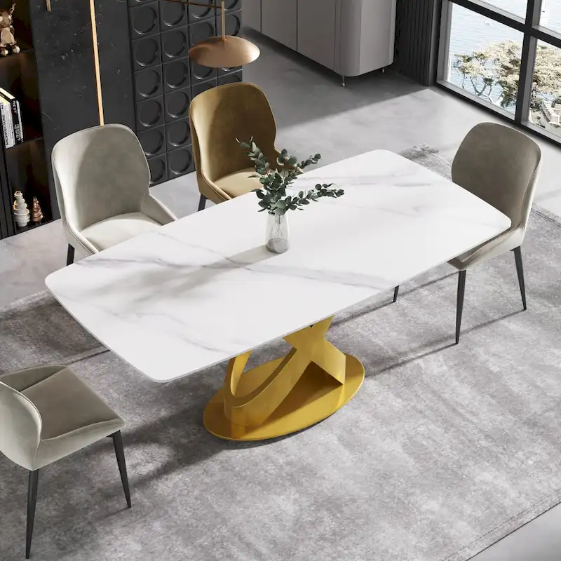 Sintered Stone Dining Table with Metal Base