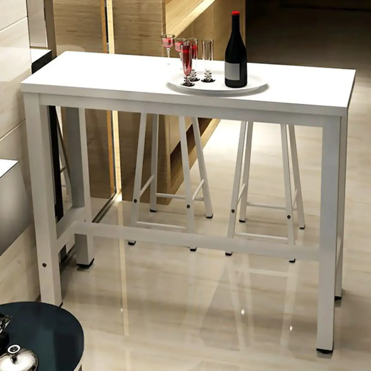 Modern Bar Table with Wood Top and Metal Legs