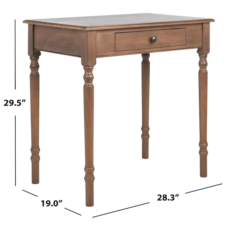 Classic 1-Drawer Writing Desk with Turned Legs & Rich Brown Top