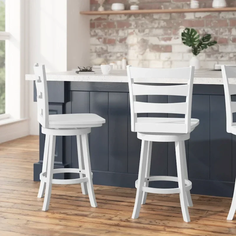 Ladderback Wooden Swivel Counter Stool with Footrest