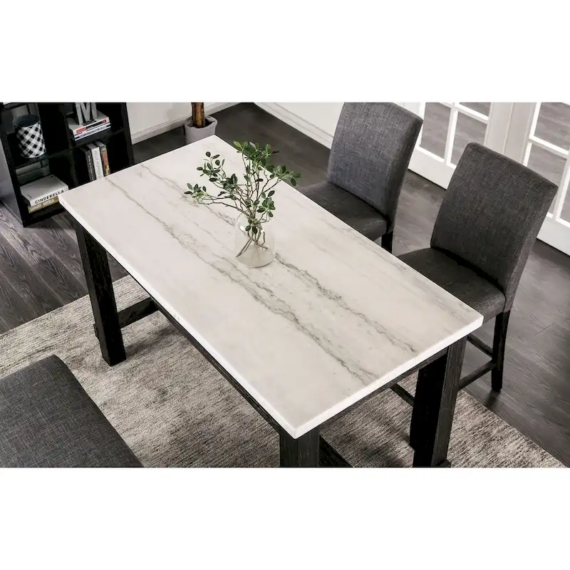 Counter Height Dining Table - Marble Top with Trestle Base, Seats 4-6 (White & Antique Black)