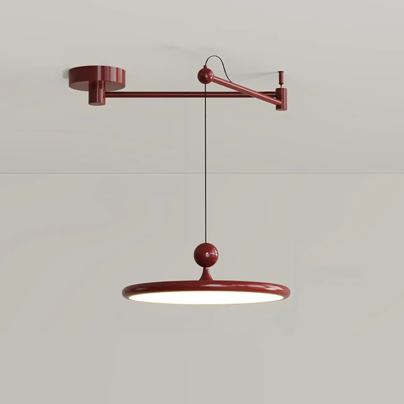 Modern Metal Red Swing Arm Pendant Light with Acrylic Shade