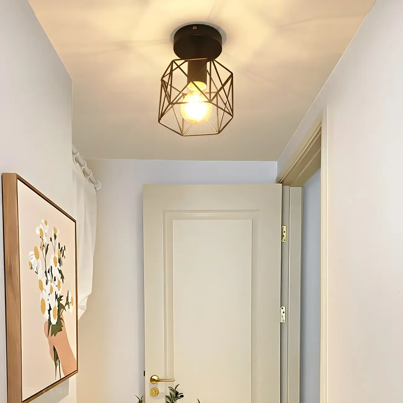 Industrial Black LED Semi Flush Ceiling Light for Hallway