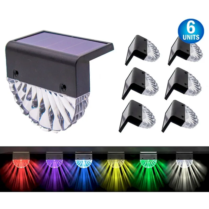 Solar Garden Deck Lights 6 Solar Powered RGB - Pool & Fence Lights - Waterproof Color Changing - 3.5 x 2.1 x 3.5 in