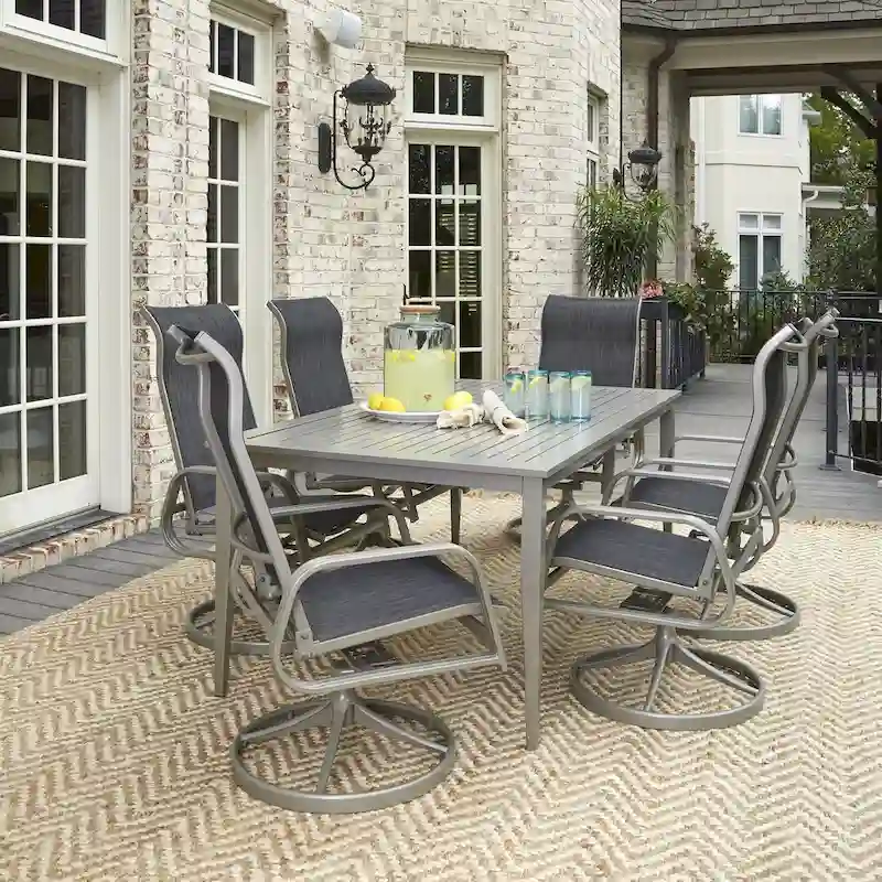 Captiva Gray Aluminum 7 Piece Outdoor Dining Set - 71 x 29 x 40
