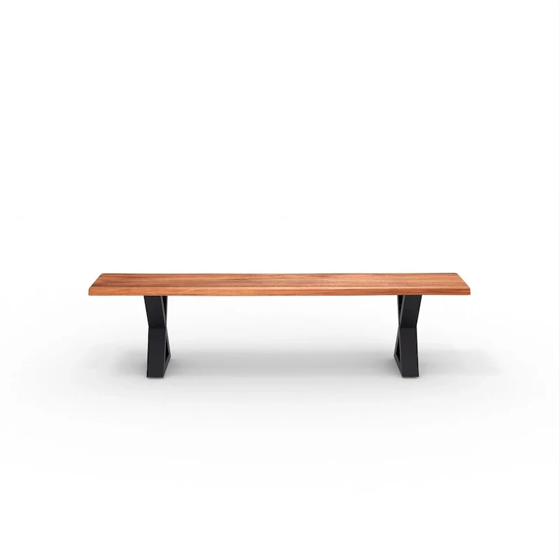 Solid Wood Bench with Metal X Legs
