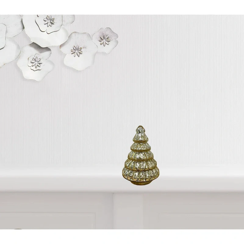 HomeRoots 7  Embossed Gold Glass Christmas Tree Sculpture - 4' X '7' X '4