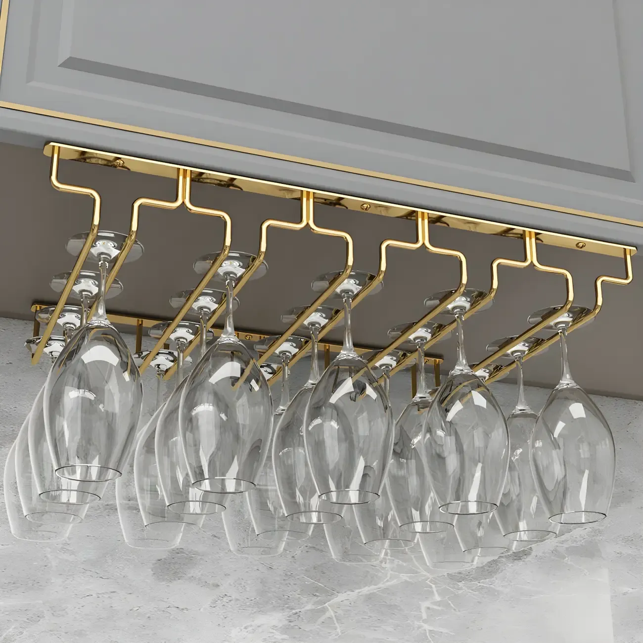 Gold Rectangular Hanging Metal Wine Glass Rack