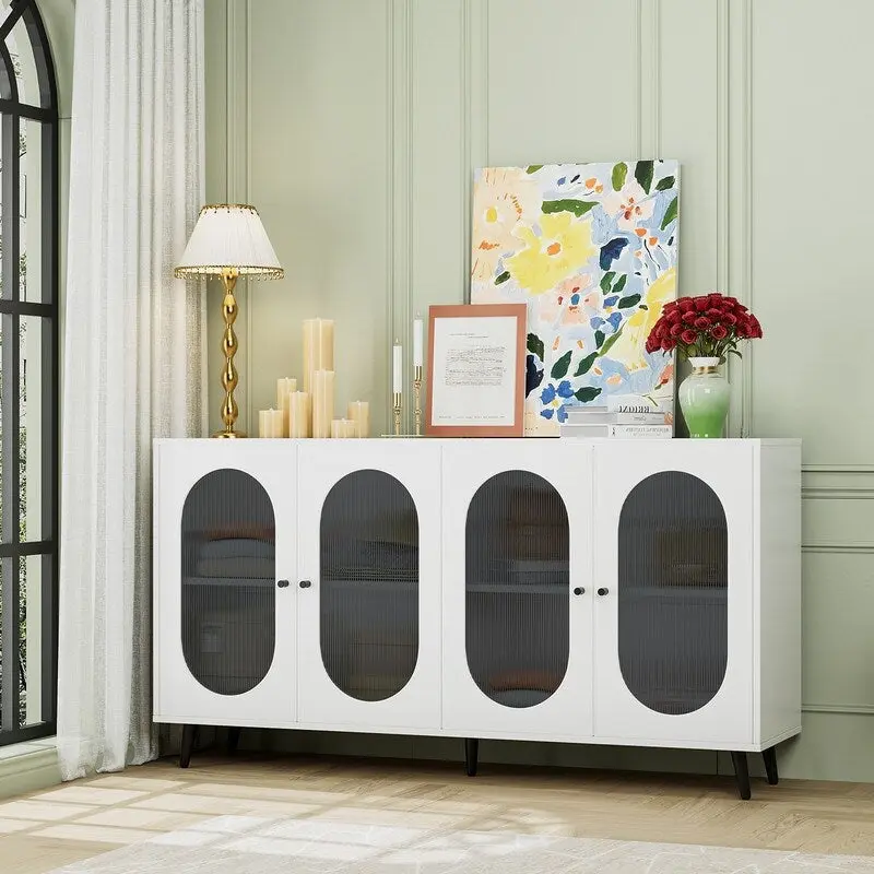 Modern Minimalist Sideboard Buffet Storage Cabinet with 4 Acrylic Doors and Adjustable Shelves